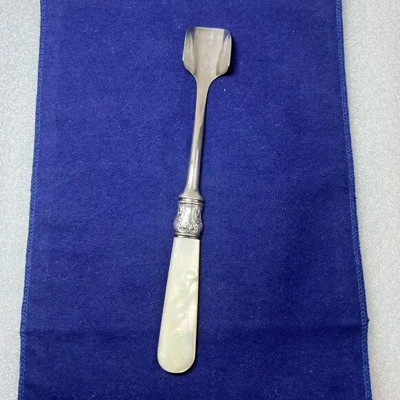 VTG Antique Sterling Silver Victorian Cheese SCOOP Spoon Mother Pearl Handle