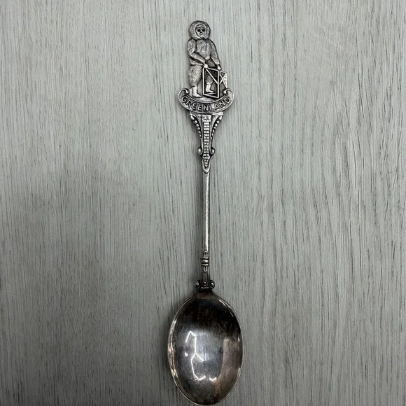 EPNS Greenland Souvenir Spoon Inuit Figural Finial Kayak Paddle Vintage