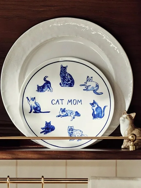 Anthropologie Cat Mom Stoneware Dessert Plates