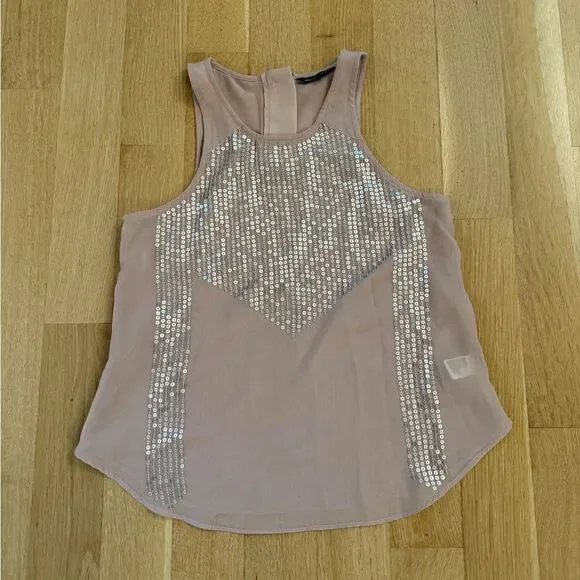 American Eagle Outfitters Pink Sequin Sleeveless Tank Top
