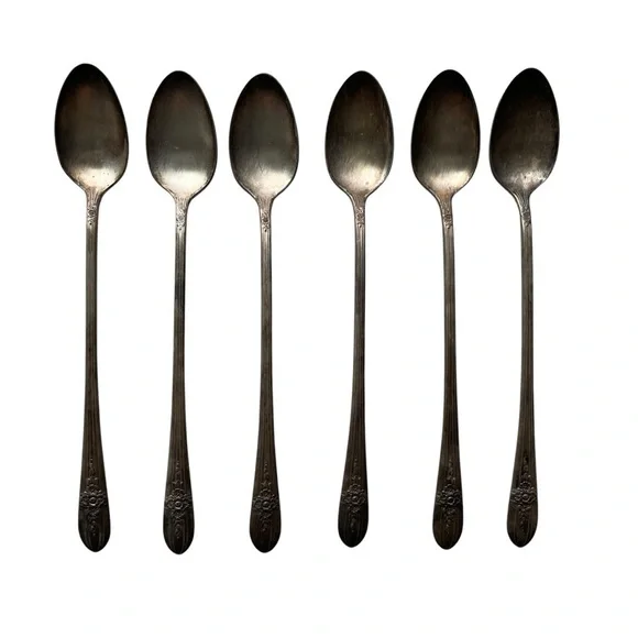 Wm Rogers Mfg Co AA IS Long Handle Spoons Antique Set Of 6 Mixing Stir Floral