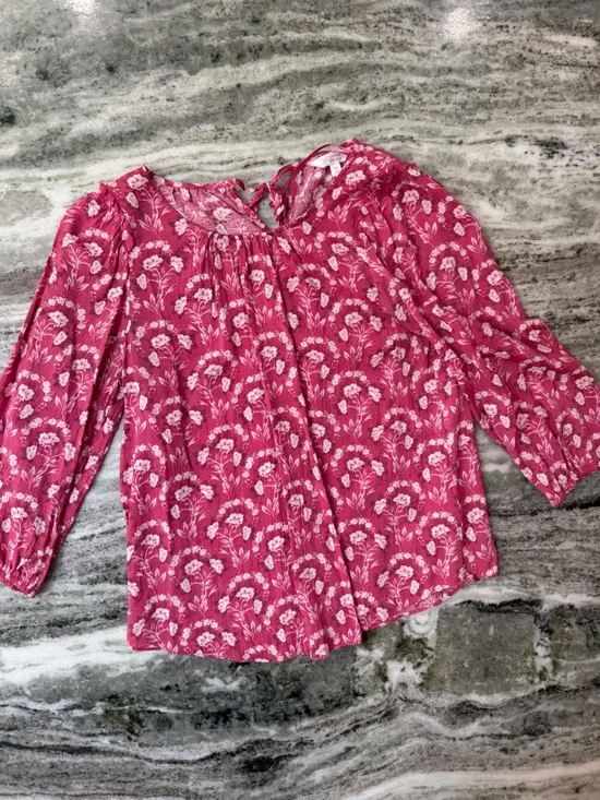 LC Lauren Conrad Raspberry Pink Floral Tie-Neck Blouse