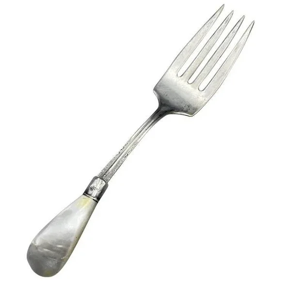 Natural Mother of‎ Pearl Handled Silver Plated Serving Fork Vintage