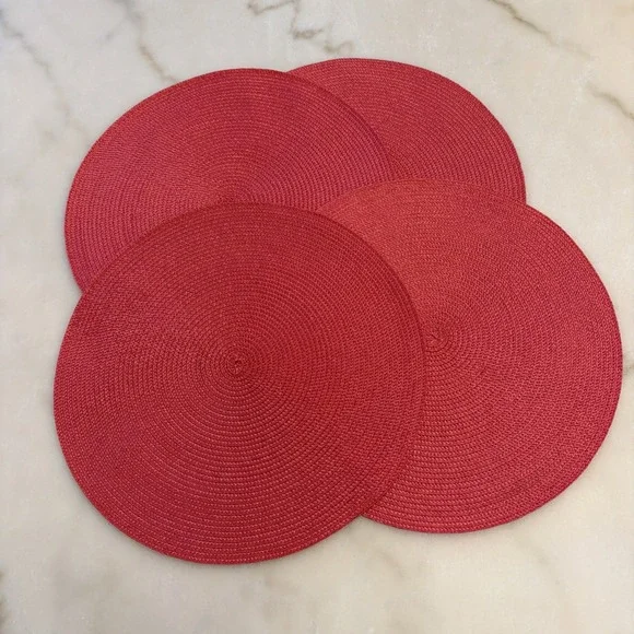 Set of 4 Pier 1 Imports Round Circle Bright Red Woven Placemats 14.75