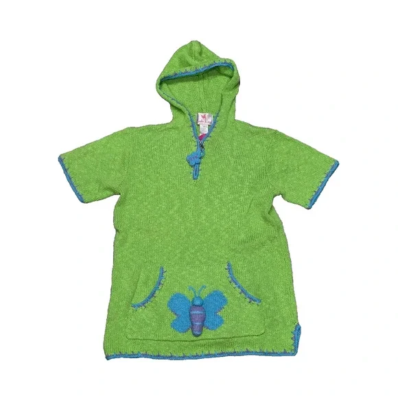 NWT Quacker Factory Embroidered butterfly knit top w/ hood Green Small A004004