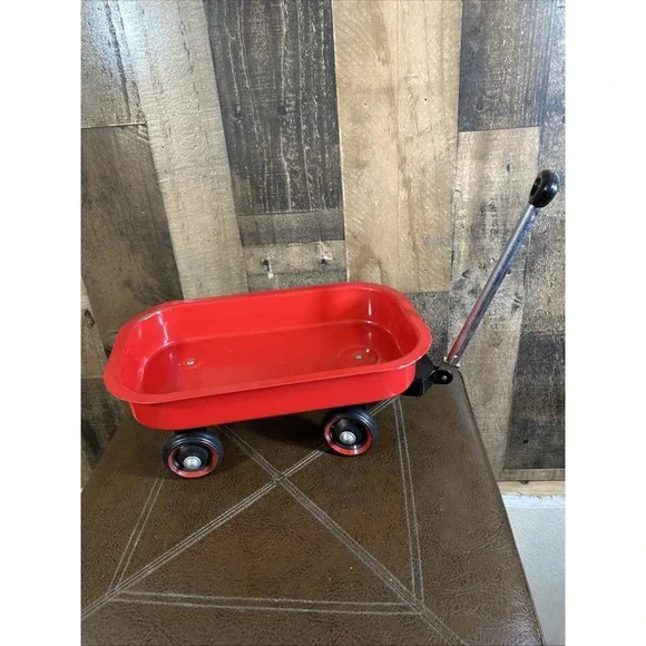 Vintage Little Red‎ Small Metal Kids Toy Wagon Cart Puller 12.4 X 7.4