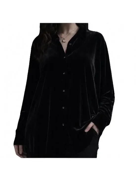 Banana Republic Black Velvet Tunic Blouse XXL Goth Whimsy Dark Coquette