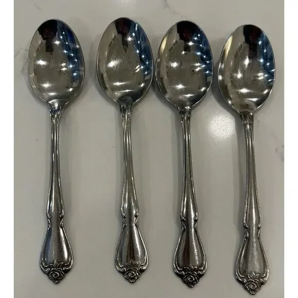 Vtg Oneida ARBOR ROSE/TRUE ROSE Stainless‎ 1881 Rogers Ltd Set Of 4 Spoons