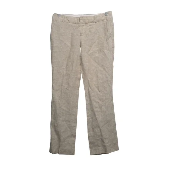 Banana Republic Martin Fit Beige Linen Straight Leg Trousers Women's‎ Sz 2pa B1