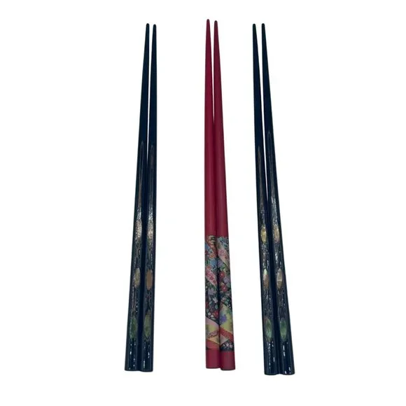 3 Sets Japanese Vintage Black Lacquer Abalone Inlay Chopsticks Mother Of Pearl