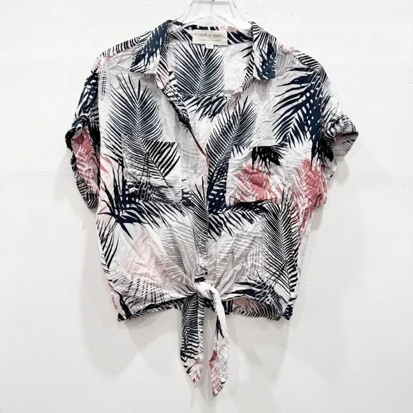 Anthropologie Cloth & Stone Palm Print Crop Tie Front Button Down Shirt Medium