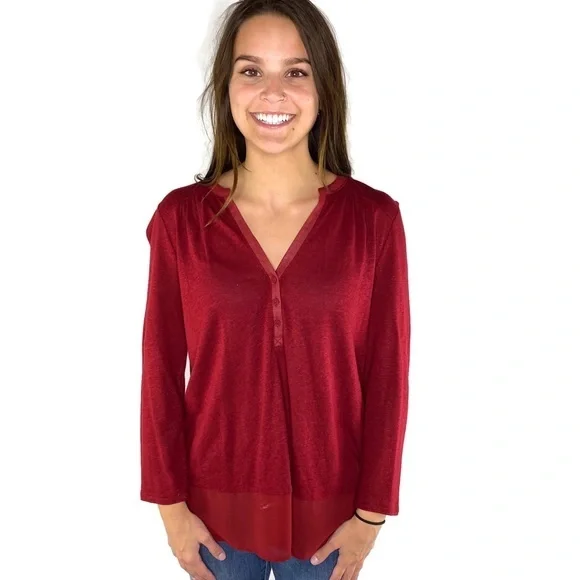 Lucky Brand Burgundy Long Sleeve Casual Top
