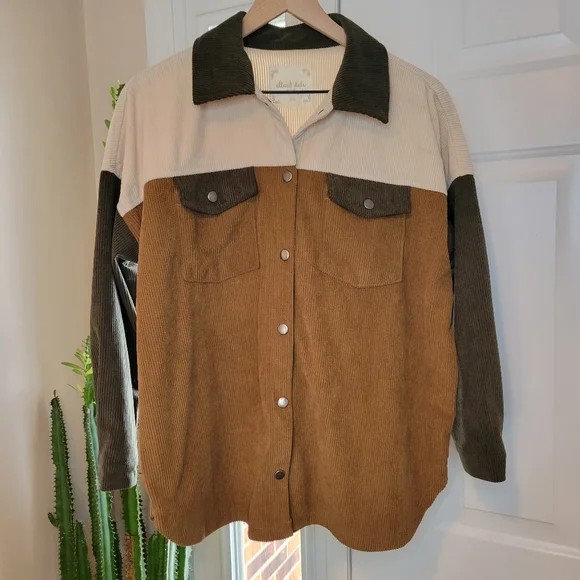 Altar'd State Color Block‎ Corduroy Snap Up Shacket, Size XS Oversized