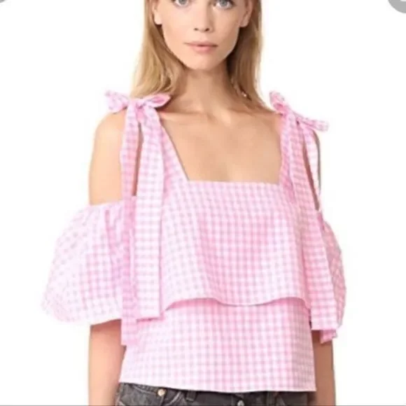 Amanda Uprichard Gingham Top Pink White