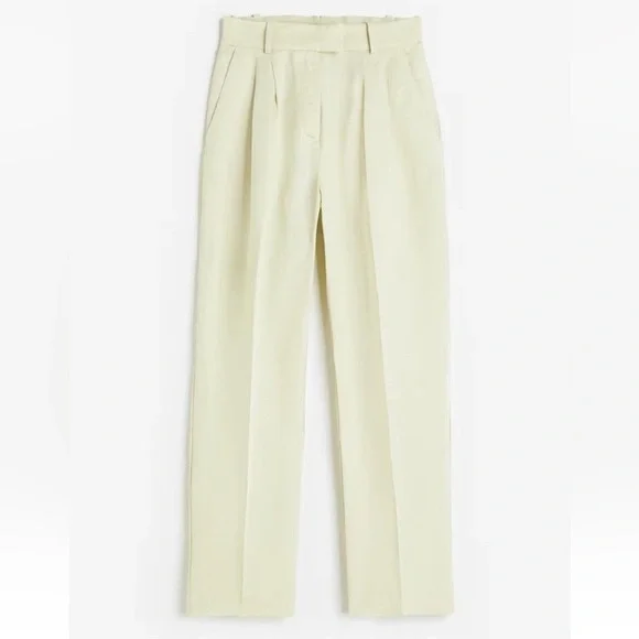 H&M Women’s Pale Green Linen Blend‎ Ankle Length Pleated Dress Pants Size 10 NEW