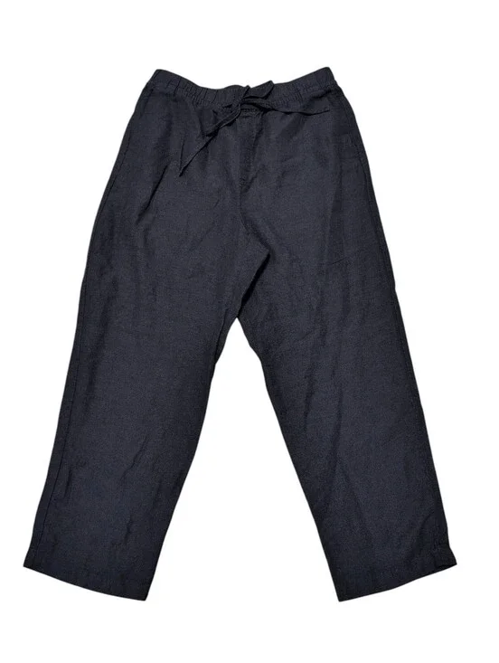 H&M Linen Blend Casual Black Pants Elastic waist Drawstring Size Small
