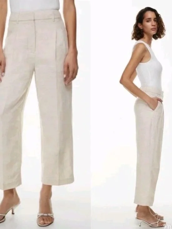 Wilfred Cropped High-Rise Wide-Leg Pants - Cream Size 2 Tencel Lyocell Linen