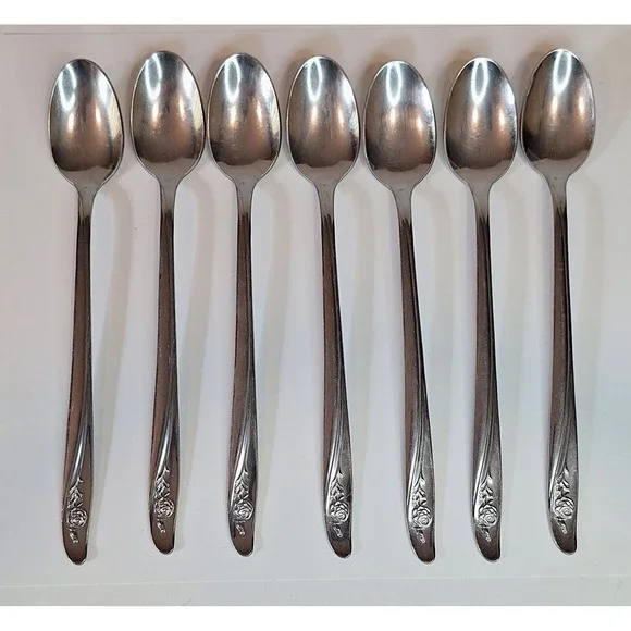 Lot Of 7 Oneida Roseanne Ice Tea Spoons Stainless Flatware Silverware