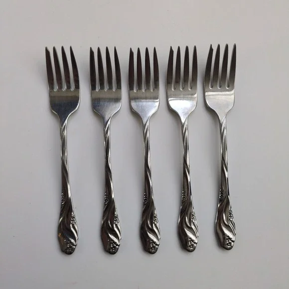 Vtg Oneida LORILEI Salad Small Forks (5) Stainless Floral Flatware Lorelei‎