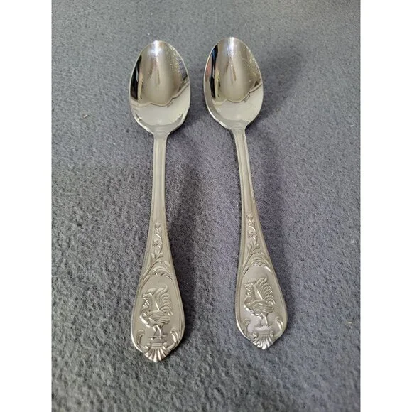 Rooster Chicken Farmhouse Set of 2 Teaspoons Stainless Steel Decorative
