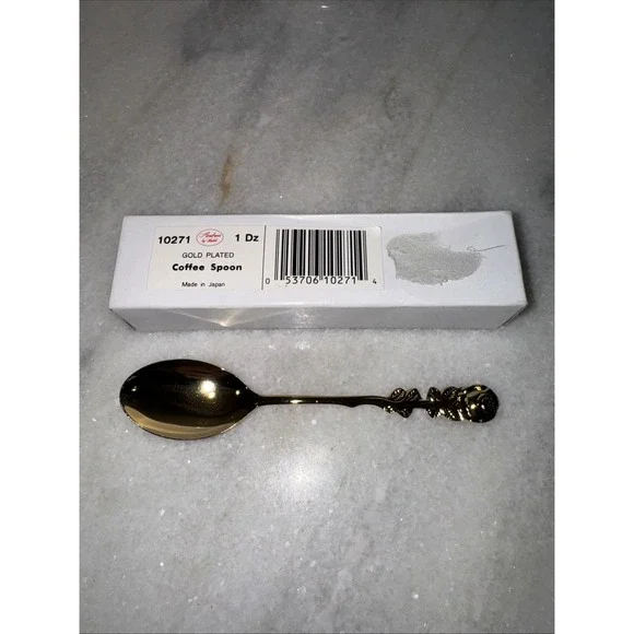 New In BoxGold Plated Stainless Steel Rose & Leaf Decorative Stirring Spoon VTG‎