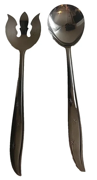 2 PCE VTG NASCO Stainless Starette MCM Banquet Serving Utensils Fork Spoon 11.5