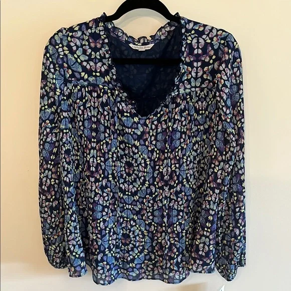 Ophelia Roe Graphic Blue and Black Long Sleeve Blouse