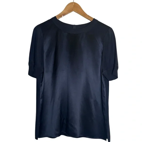 Lafayette 148 New York 100% Silk Blouse Black Back Zipper Closure Womens Small