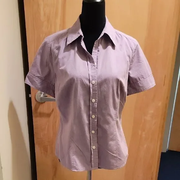 LOFT Purple Short Sleeve Button-Up Shirt sz 10
