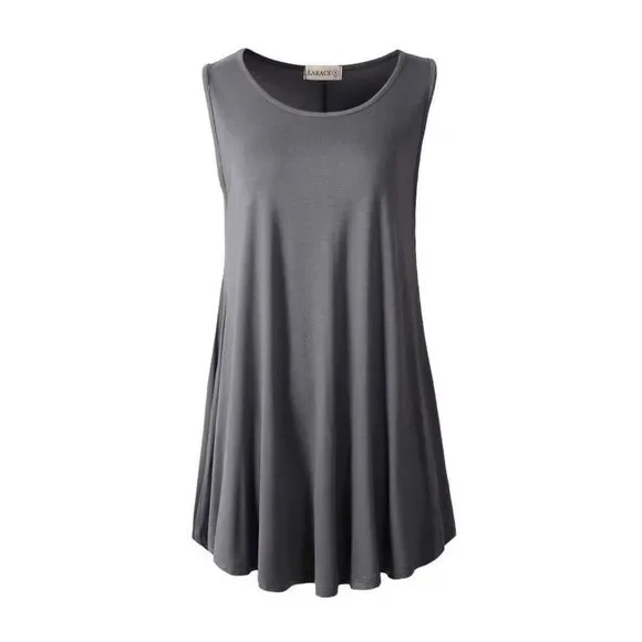 Larace Crew Neck Swing Flare Solid Sleeveless Tank Top Size XL
