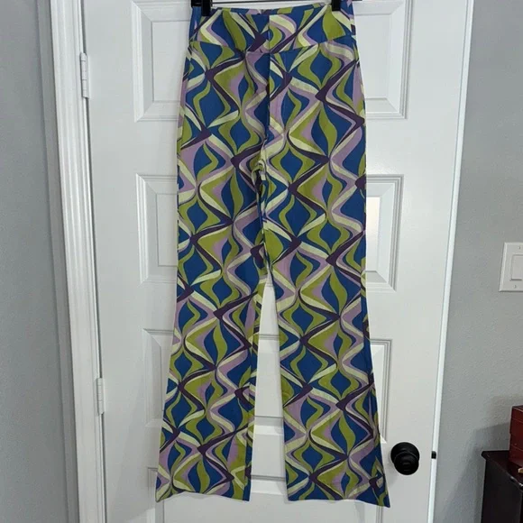 Zara Multicolor Geometric Flare Leg Pants Small