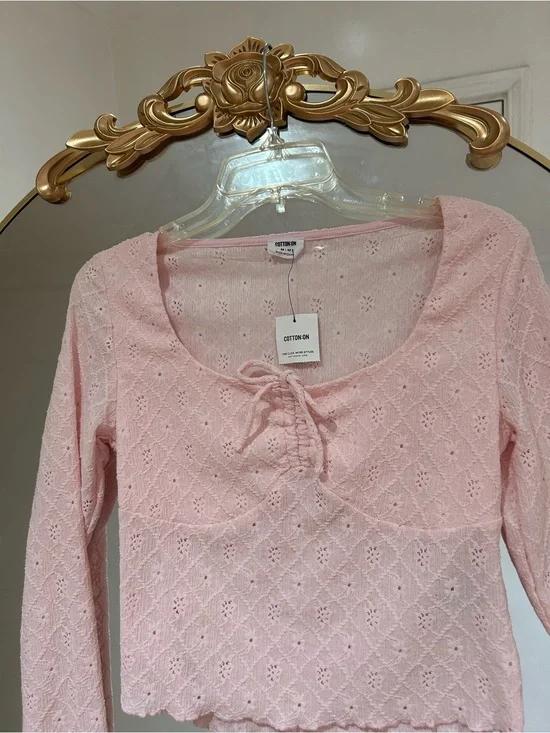 NWT Pink Eyelet Tie-Front Cotton-On Babydoll Top XS