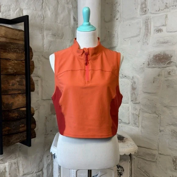 Old Navy Vibrant Orange and Red Zip Crop Top