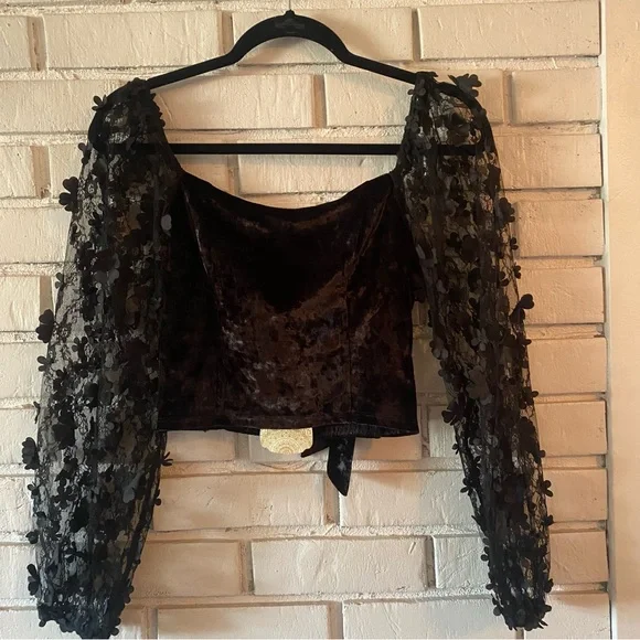 Altar’d State Black Floral Appliqué Top