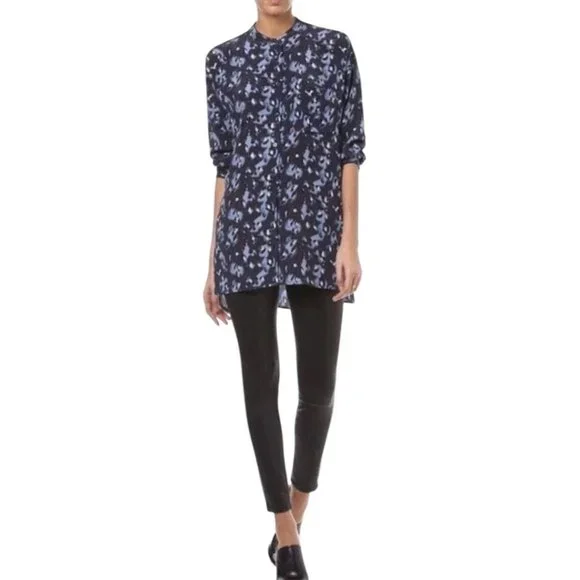 NWT Equipment Melodie Peacoat Blue Leopard Print Silk Tunic XS Reg. $278