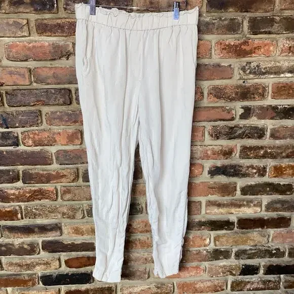 H&M Beige Slim Fit High Rise Paperbag Linen Blend Pull-On Pants Women's Size 8