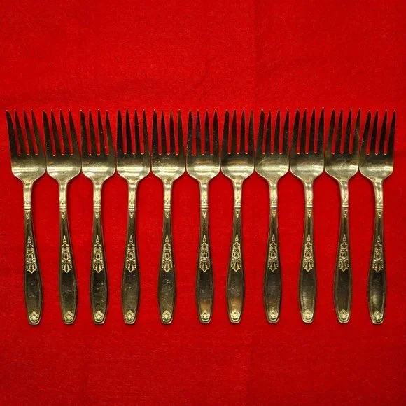 1847 Rogers Bros Silver-Plate Silverware - Lot of 11 Salad Forks w/Silvercloth