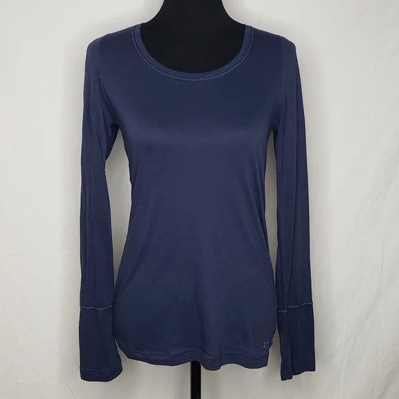 American Eagle Ribbed Knit Long Sleeves Fitted Top Size M Blue Preppy 90s Blue