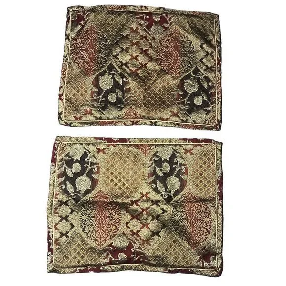 Pier 1 Imports Set of 2 Decorative Throw Pillow Covers Tapestry Burgundy Gold