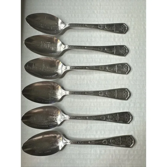 1933 Chicago World's Fair Century of Progress Spoons Lot 6 Silver‎ Plated