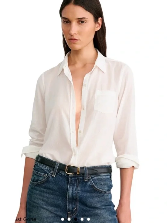 Nili Lotan Blouse NL Shirt Button Down Cotton Voile in Ivory White