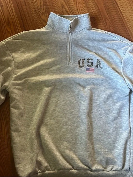 SHEIN USA Quarter Zip Sweatshirt Gray Cozy Casual Pullover Size Small