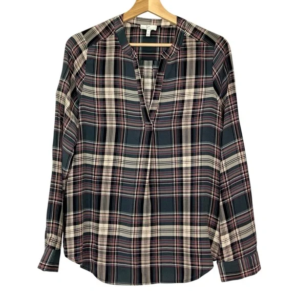 Joie Multicolor Plaid V-Neck Blouse