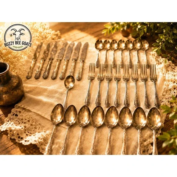 INTERNATIONAL SILVER ROGERS & BRO MODERN ROSE SILVERPLATE 32 PC FLATWARE SET