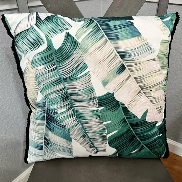 Pier 1 Green and Cream Leaf Pillow