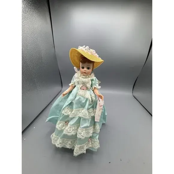 Vintage Madame Alexander “Gigi” Doll Aqua Lace Dress Yellow Hat Tagged