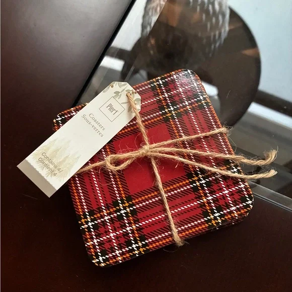 NWT! Pier 1 Red Plaid Coasters Set