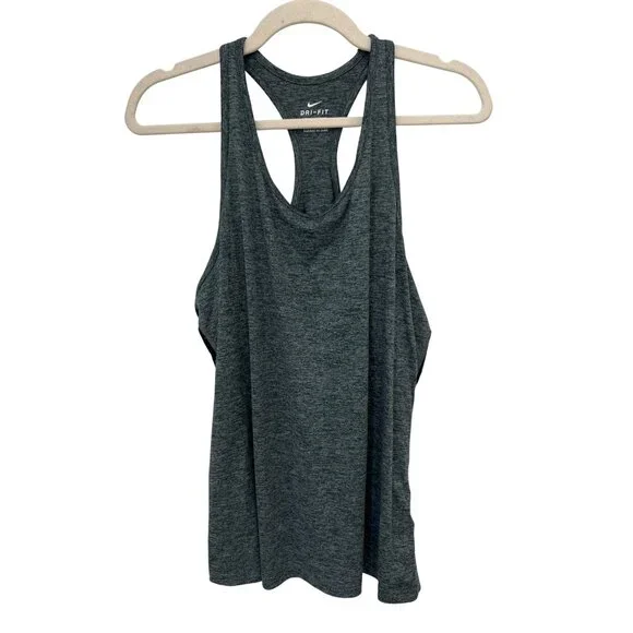 Nike Dri Fit Sleeveless Racerback Athletic Tank Top Womens XL Gray Black Fitness
