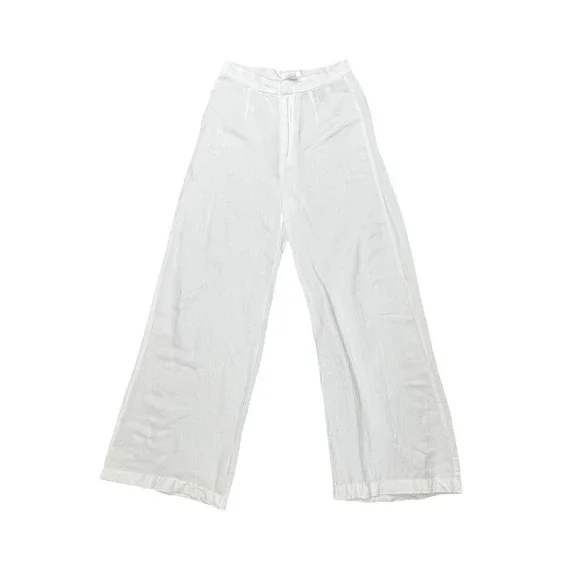 HM White Linen Blend Wide Leg High Rise Trousers Pants US 4‎ Melange