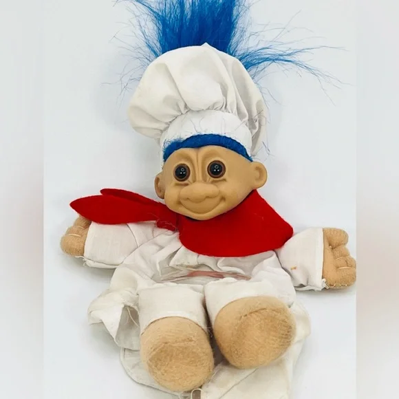 Vintage 1992 Russ Berrie & Co Baker Chef Troll Doll Blue Hair